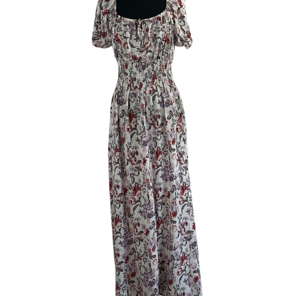 not sure Dresses & Skirts - Floral Smocked Waist Maxi Dress in White with Red & Purple Flowers Prairie